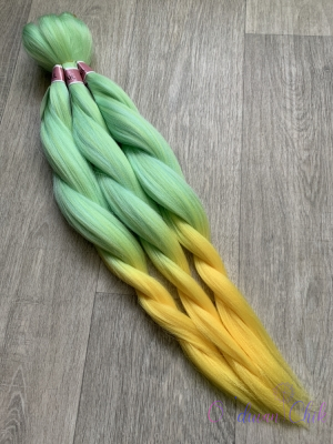 Канекалон Cocktail braid OMB 2-14 (L mint/Yellow) (100г/140см)